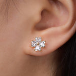 S925 Sterling Silver Heart Clover Stud Earrings, 4x4mm D-VVS1 Moissanite, Platinum Plated 2.5g Women's Jewelry Gift Box