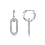 S925 Sterling Silver Geometric Link Drop Earrings, D-VVS1 Moissanite Pave, Platinum Plated 9.4g Women's Jewelry Gift Box