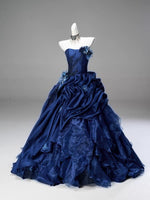 Blue High-end Intricately Embellished Strapless Ball Gown For Evening Events And Banquets