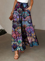 Spring & Summer New Women's Loose Casual High Waist Skirt, Elastic Waist Digital Print Midi Skirt
