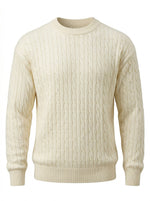 Mens Retro Knitted Sweater Solid-Color Crew-Neck Pullover