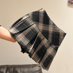 Coffee-Colored Plaid Sexy Street-Style High-Waisted Slimming Pleated Skirt