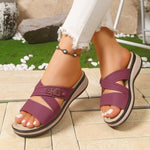 Light Khaki Flip-flops With Double Straps Womens Platform Wedge Sandals