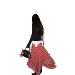 Retro Two-Color Plaid Asymmetric Ruffle Hem Skirt For Women