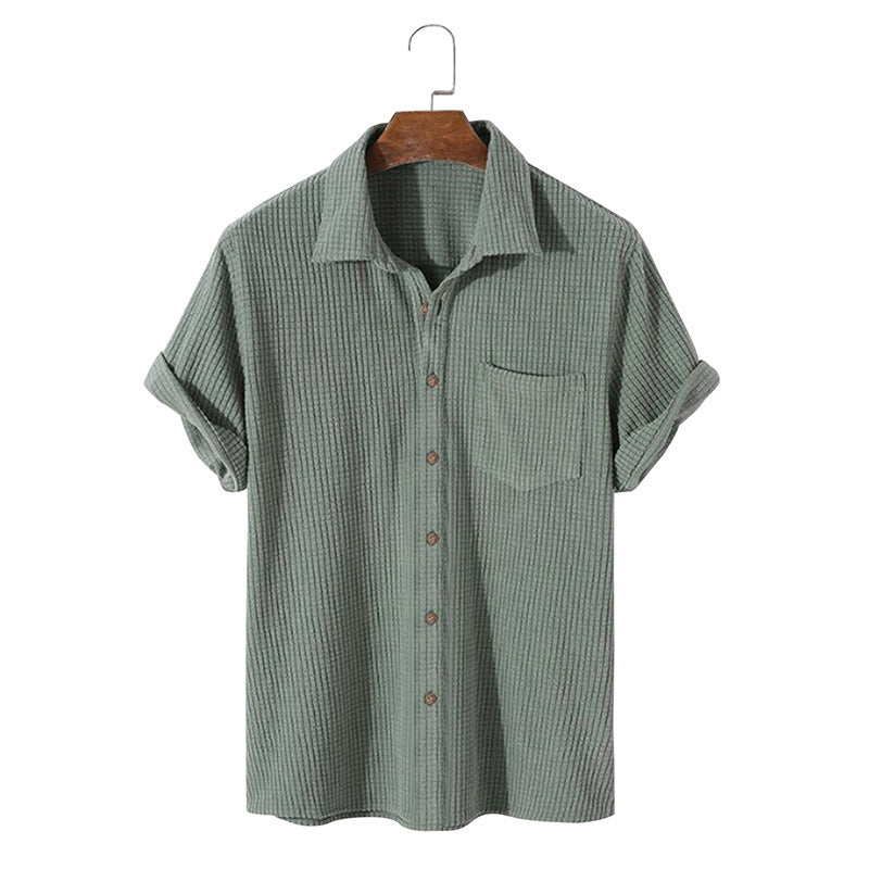 Waffle-Weave Simple Solid-Colored Mens Shirt