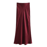 Womens Elegant, Silky-satin Versatile Midi Skirt