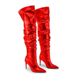 Sexy Womens High Heel Pleated Colorful Bootie Back Slit Pointed Toe Fashion Boots