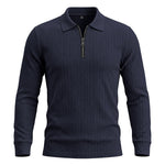 Mens Long-Sleeve Zip-Up Stand-Collar Polo Shirt
