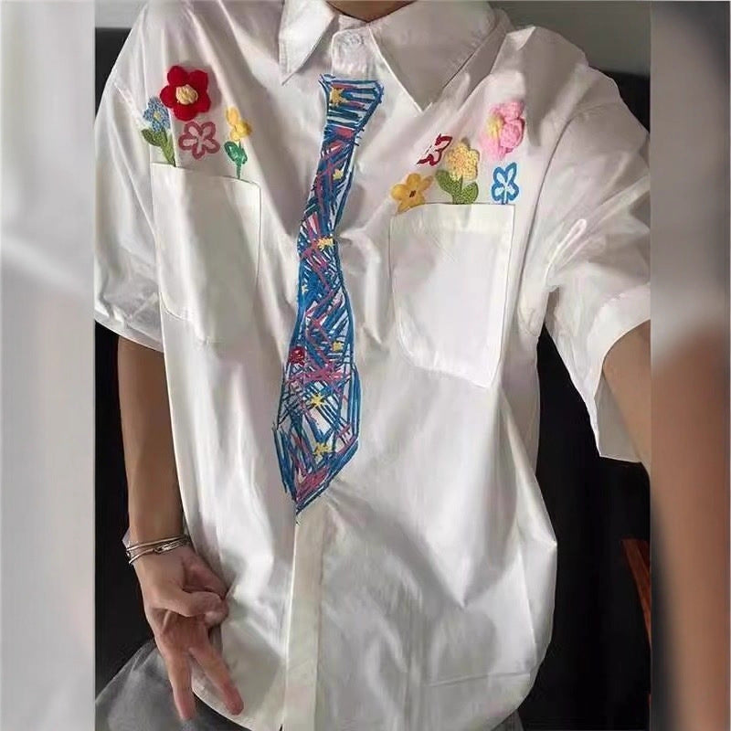 American-style Casual Crayon-graffiti Short-sleeve Shirt