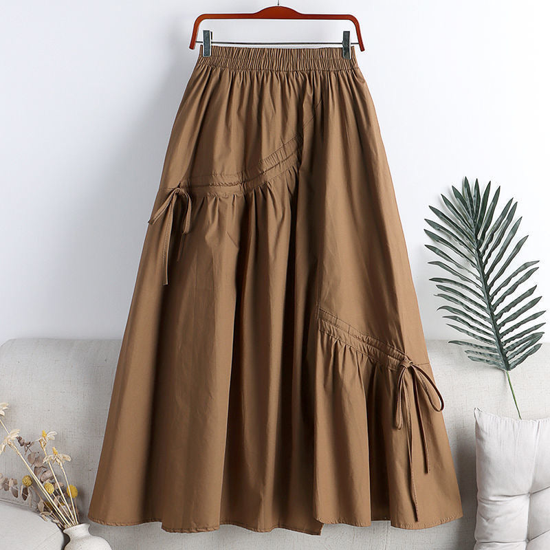 Irregularly Tied Mid-length Flared A-line Skirt