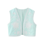 Summer Womens New Multi-color Embroidered Open-front Vest
