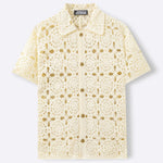 Mens Summer Hollow-Out Crochet Short-Sleeve Shirt