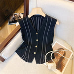 Retro V-Neck Sleeveless Knitted Cardigan Womens Summer Thin VestUndershirt