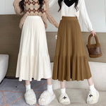 Vintage Womens Thickened High-waisted Slimming Pleated Elegant Midi Skirt