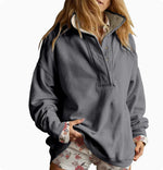 Loose-fitting Casual Long-sleeve Hoodie With A Semi-open Neckline And Buttons