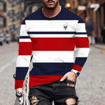 Men's Casual Crew-Neck Printed Long-Sleeve T-Shirt