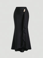 Solid-color Metal-decorated Fishtail Skirt