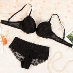 Women's Bra Set, Black Sexy Lace Push-up Bra