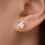 S925 Sterling Silver Asscher Cut Stud Earrings, 6x6mm D-VVS1 Moissanite Half-Bezel Setting, Platinum Plated 2g Women's Jewelry Gift Box