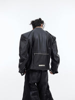 Double Zipper Split Design PU Leather Jacket Coat