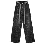 New Starry Hot Rhinestone Retro Washed Ribbon Jeans