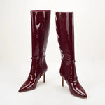 Stiletto-heeled Leather Belt-buckle Zip Thigh-high Boots For Women