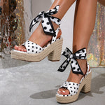 Polka-dot Bow-tie Strap Wedge Sandals For Women