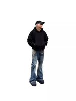 Men's American Retro Flame Totem Washed Straight Leg Jeans