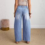 Womens Retro Loose-fit Straight-leg Denim Jeans