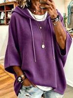 Waffle-knit Hooded Sweatshirt With Drawstrings