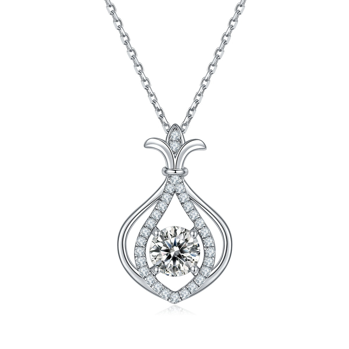 S925 Sterling Silver Teardrop Necklace, 1ct D-VVS1 Moissanite & Lab-Grown Gems, Platinum Plated 4g With GRA Certificate Gift Box