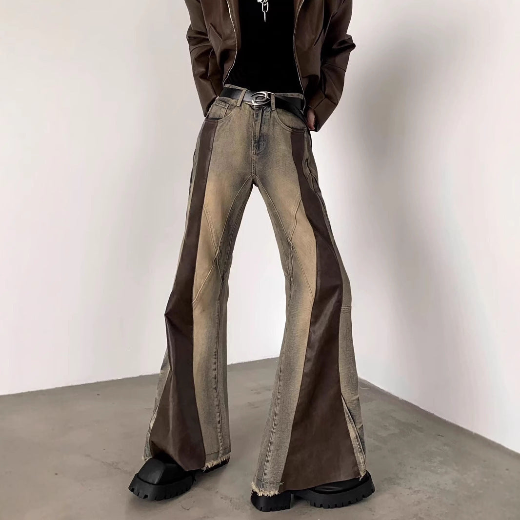 Retro Washed Distressed Loose Straight-Leg Wide-Leg Pants For Men