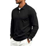 Lapel-button Sport Solid-color Mens Long-sleeve Polo Shirt