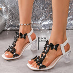 Womens Chunky-heel Crystal High-heeled Butterfly Sandals