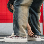 Luxury Trendy Brand Men's Shoes, Summer Fabric Breathable Canvas Sneakers, Versatile Platform Height Increasing Student Skate Shoes