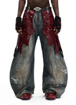 Patchwork Detachable Leather Jeans