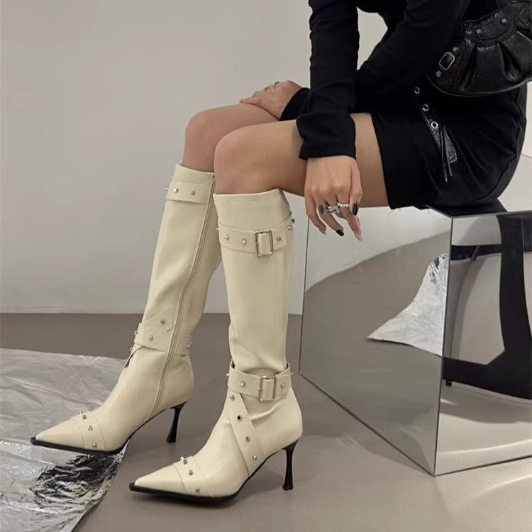 Women's All-Match Belt-Buckle Rivet Long Boots