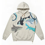 Digital-print Octopus-patterned Fleece-lined Hooded Sweatshirt