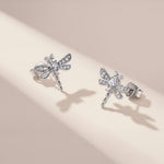 S925 Sterling Silver Dragonfly Stud Earrings, D-VVS1 Moissanite, Platinum Plated 3g, Women's Jewelry Gift Box Set