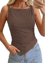 New Womens Fashionable Square-neck Sleeveless Tank Top With An Asymmetrical Hem