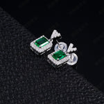 S925 Sterling Silver V-Shape Halo Drop Earrings, 6x4mm Lab-Grown Ruby & Emerald, Platinum Plated 2.6g, Women's Jewelry Gift Box
