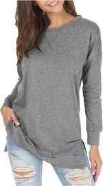 Split-front Relaxed-fit Crew-neck Long-sleeve Knit Sweater