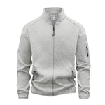 Zippered Pocket Long-sleeve Stand-collar Cardigan Sweatshirt