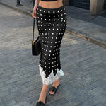 Satin Polka-dot Lace-panel Mid-length Skirt