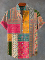 Men's Relaxed Patchwork Print Casual Shirt