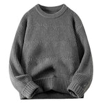 Men's Solid-Colored Knitted Long-Sleeve Retro Crew-Neck Sweater