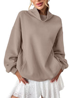 Womens Loose-fit Pullover Turtleneck Long-sleeve Sweatshirt