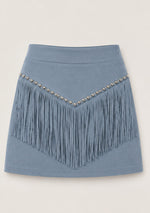 Retro Tassel-studded Faux Suede A-line Mini Skirt