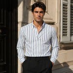 Vertical Stripe Button Down Long Sleeve Shirt