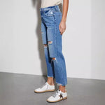 Womens Casual Long Denim Jeans With Rips